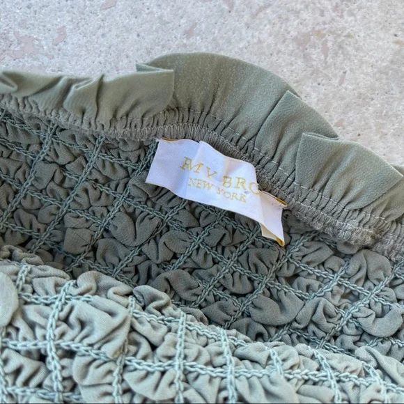 Ramy Brook Smocked Popcorn Stretch Tube Top in Olive, Fits a Large - Picture 4 of 4